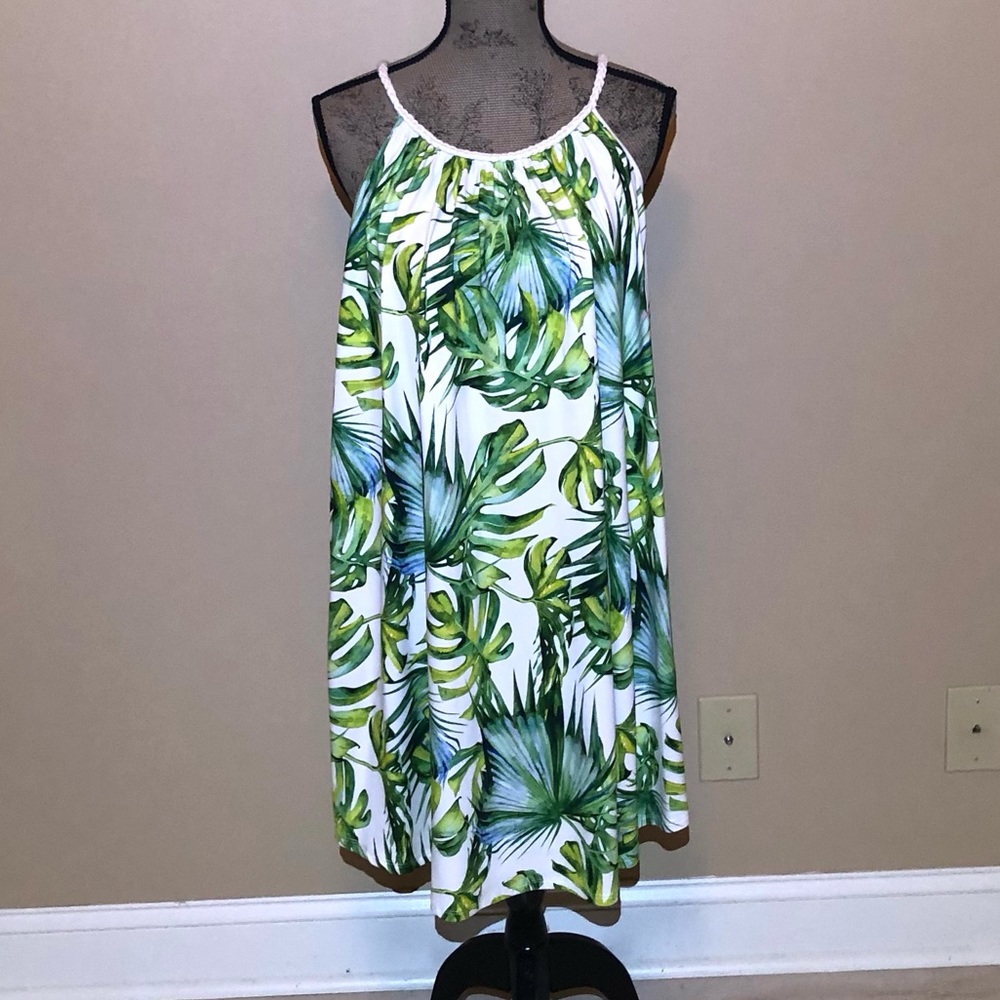 NWOT Indigo Soul Green & White Palm Print Sundress. Size Small